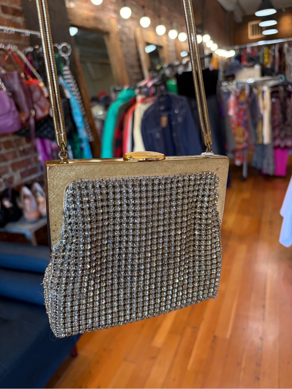 Vintage Gold Rhinestone Evening Box Purse